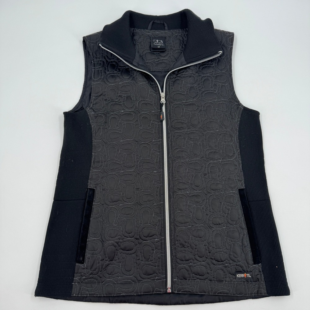 Kerrits Quilted‎ Vest Womens Medium Black Horseshoe Stitch Equestrian Full Zip